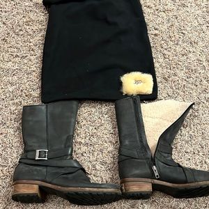 Black leather Ugg mid calf boot